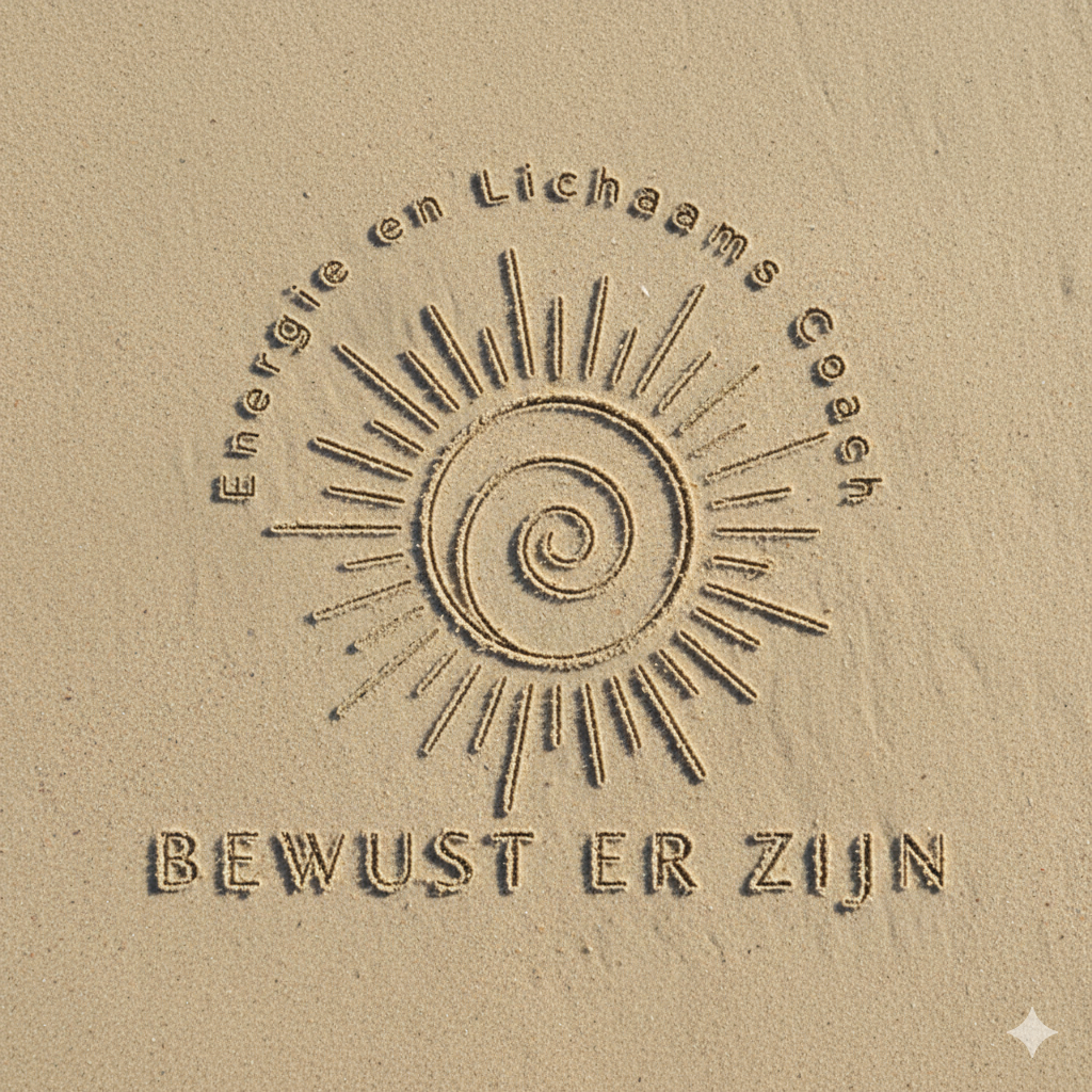 Het logo van Bewust-er zijn getekend in het zand.